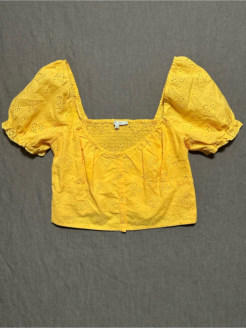 Love Tree Eyelet Puff Sleeve Crop Top